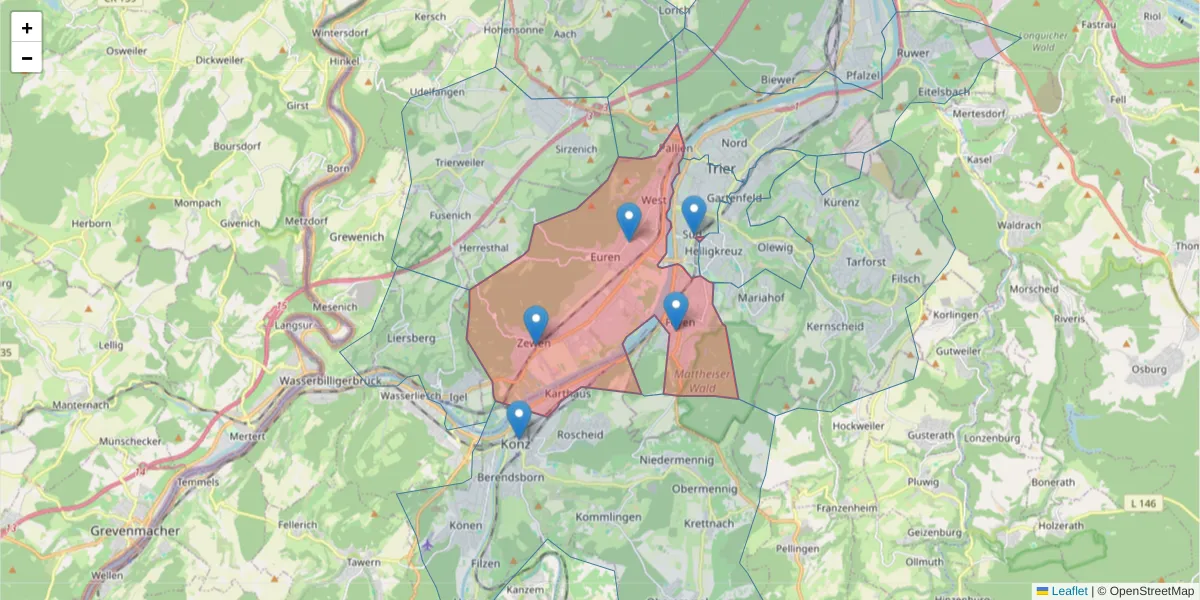 Karte des Postleitzahlen Bereichs  und der umliegenden Postleitzahlen in Deutschland