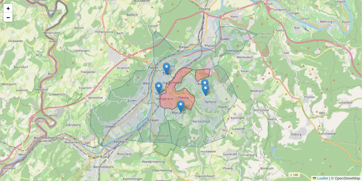 Karte des Postleitzahlen Bereichs  und der umliegenden Postleitzahlen in Deutschland