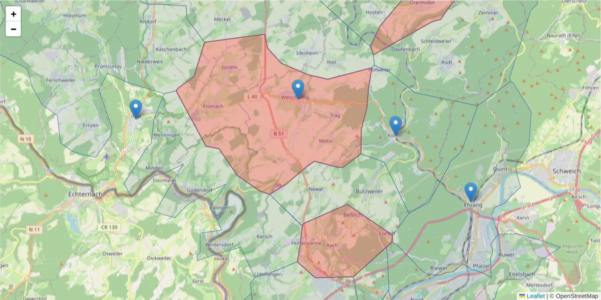 Karte des Postleitzahlen Bereichs  und der umliegenden Postleitzahlen in Deutschland
