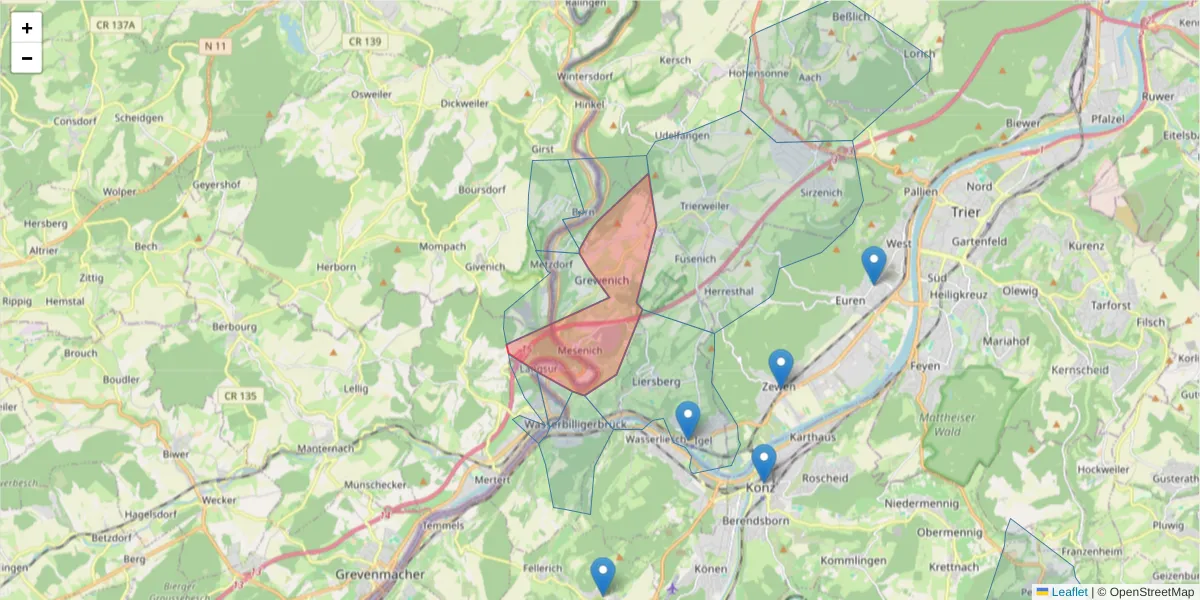 Karte des Postleitzahlen Bereichs  und der umliegenden Postleitzahlen in Deutschland
