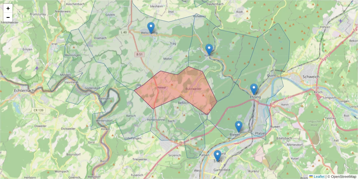 Karte des Postleitzahlen Bereichs  und der umliegenden Postleitzahlen in Deutschland