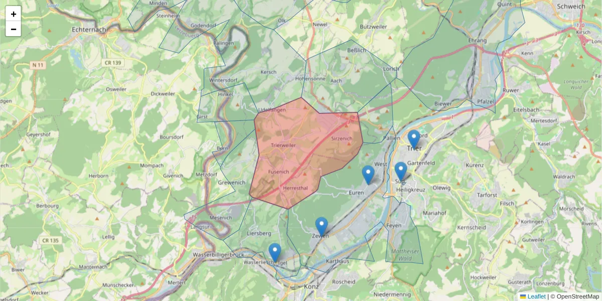 Karte des Postleitzahlen Bereichs  und der umliegenden Postleitzahlen in Deutschland