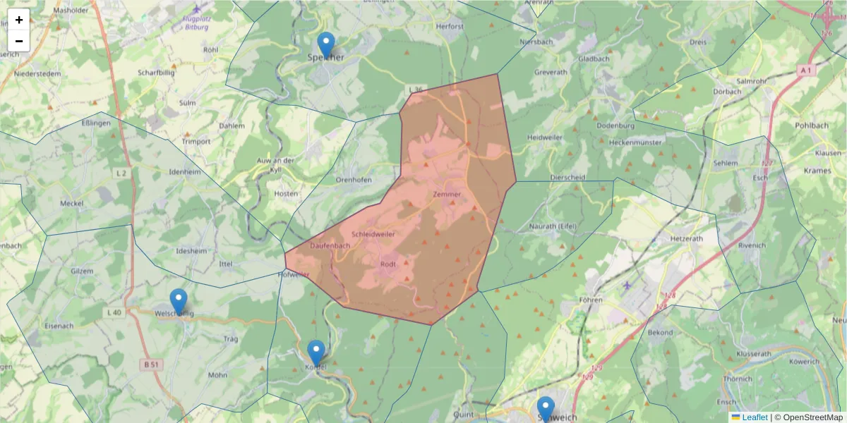 Karte des Postleitzahlen Bereichs  und der umliegenden Postleitzahlen in Deutschland