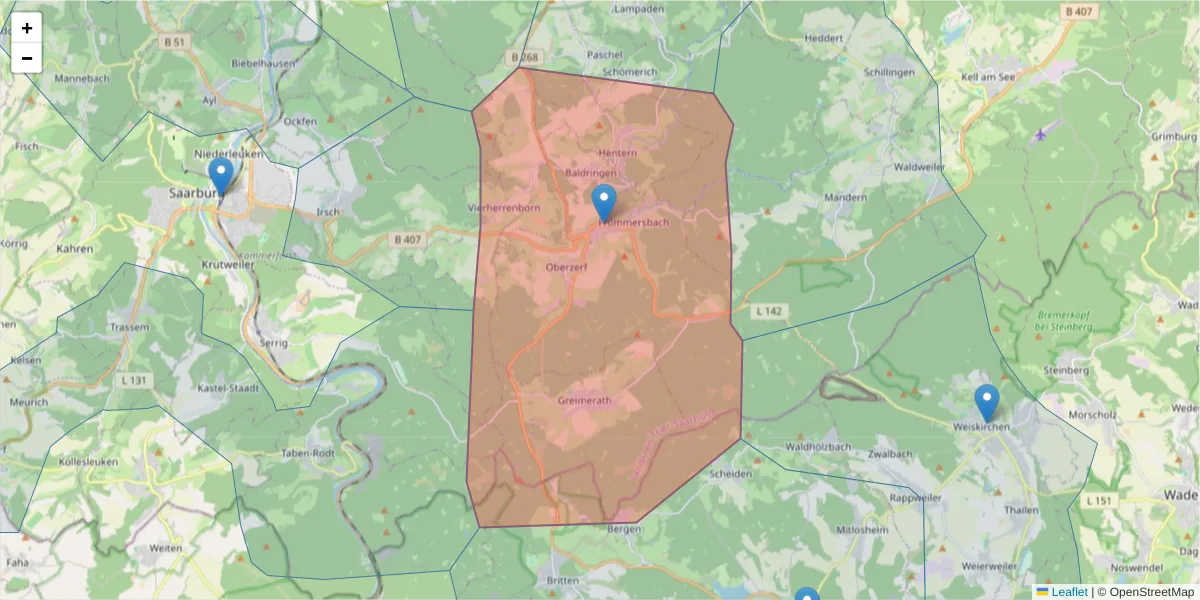 Karte des Postleitzahlen Bereichs  und der umliegenden Postleitzahlen in Deutschland