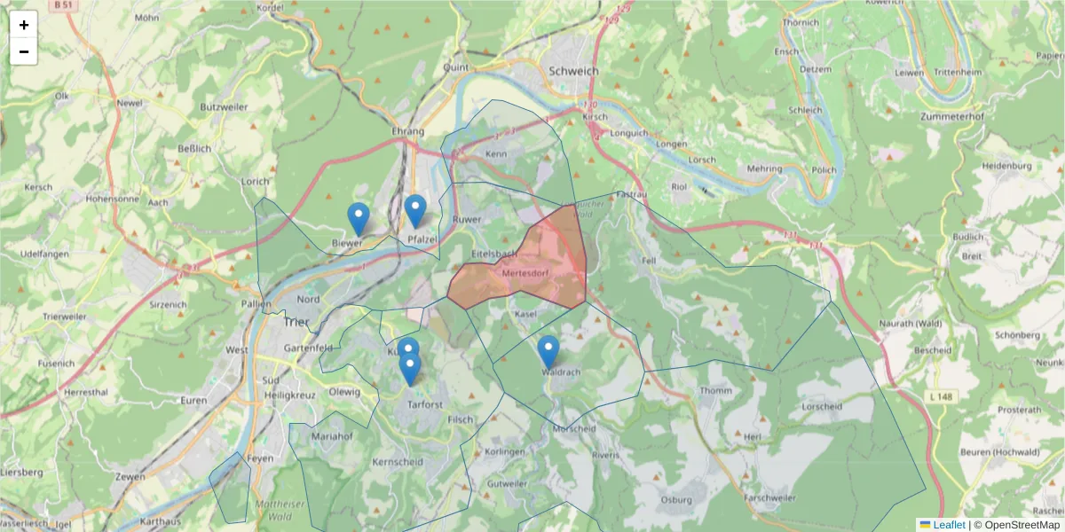Karte des Postleitzahlen Bereichs  und der umliegenden Postleitzahlen in Deutschland