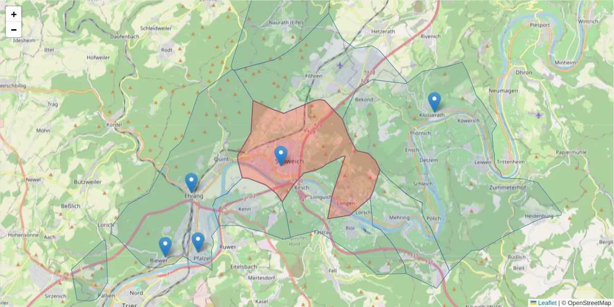Karte des Postleitzahlen Bereichs  und der umliegenden Postleitzahlen in Deutschland