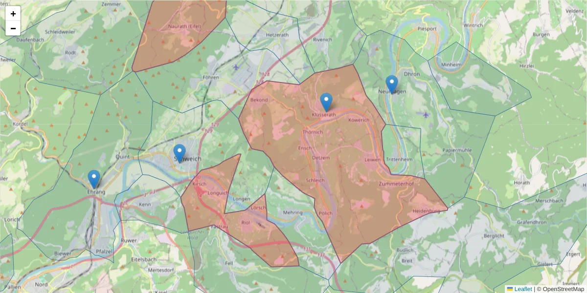 Karte des Postleitzahlen Bereichs  und der umliegenden Postleitzahlen in Deutschland