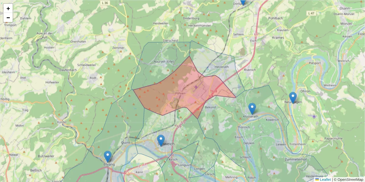 Karte des Postleitzahlen Bereichs  und der umliegenden Postleitzahlen in Deutschland