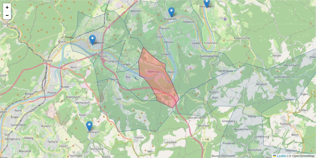 Karte des Postleitzahlen Bereichs  und der umliegenden Postleitzahlen in Deutschland