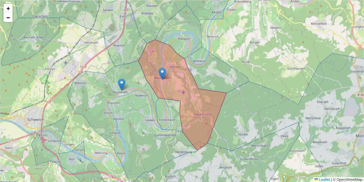Karte des Postleitzahlen Bereichs  und der umliegenden Postleitzahlen in Deutschland