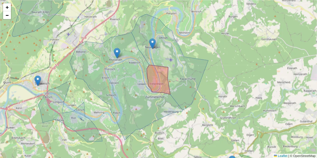 Karte des Postleitzahlen Bereichs  und der umliegenden Postleitzahlen in Deutschland