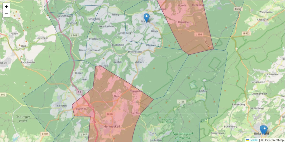 Karte des Postleitzahlen Bereichs  und der umliegenden Postleitzahlen in Deutschland