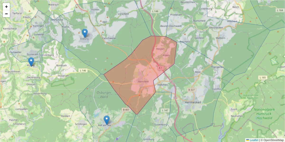 Karte des Postleitzahlen Bereichs  und der umliegenden Postleitzahlen in Deutschland