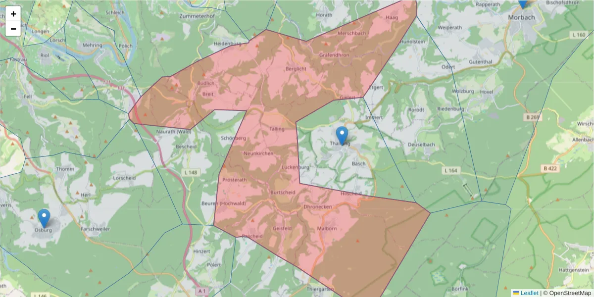 Karte des Postleitzahlen Bereichs  und der umliegenden Postleitzahlen in Deutschland