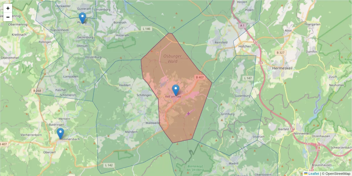 Karte des Postleitzahlen Bereichs  und der umliegenden Postleitzahlen in Deutschland