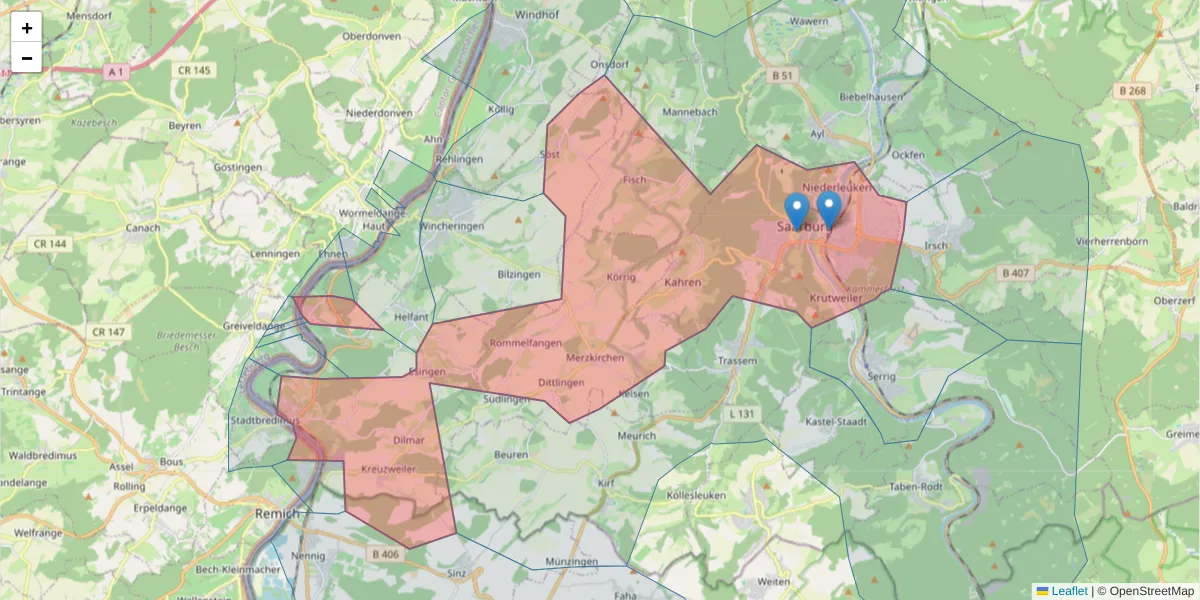 Karte des Postleitzahlen Bereichs  und der umliegenden Postleitzahlen in Deutschland