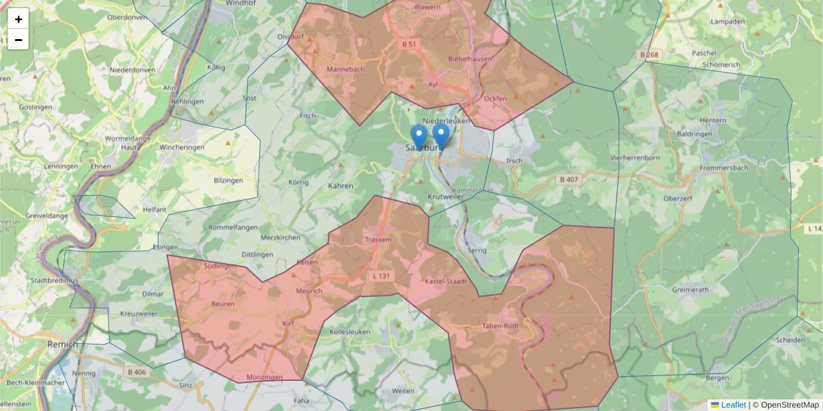 Karte des Postleitzahlen Bereichs  und der umliegenden Postleitzahlen in Deutschland