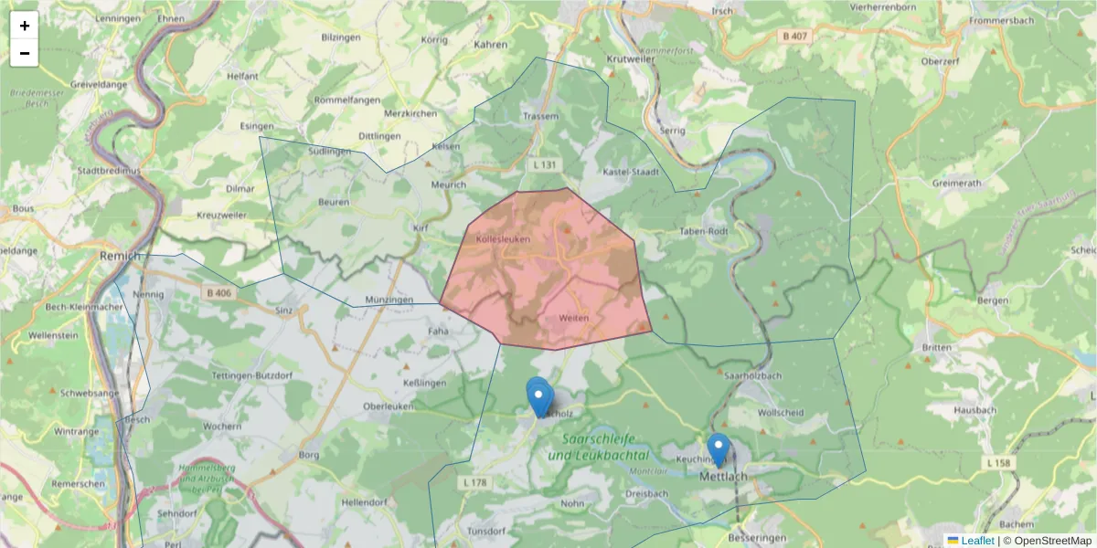 Karte des Postleitzahlen Bereichs  und der umliegenden Postleitzahlen in Deutschland