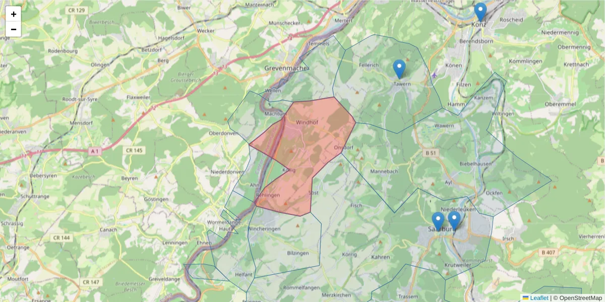 Karte des Postleitzahlen Bereichs  und der umliegenden Postleitzahlen in Deutschland