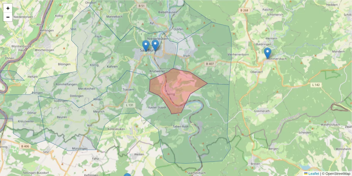Karte des Postleitzahlen Bereichs  und der umliegenden Postleitzahlen in Deutschland