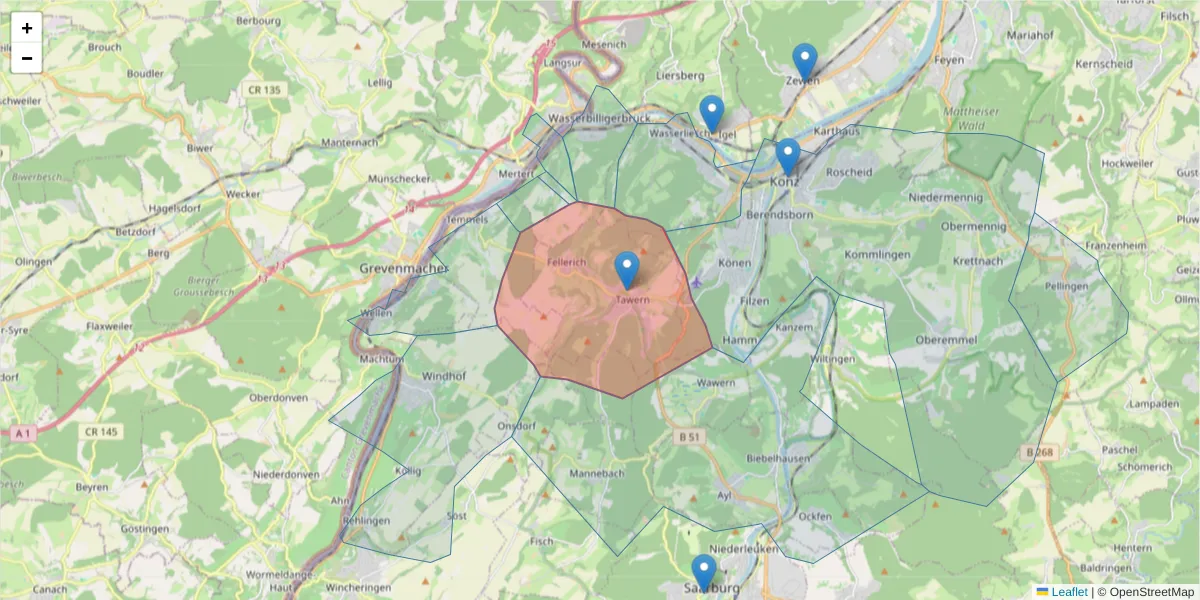 Karte des Postleitzahlen Bereichs  und der umliegenden Postleitzahlen in Deutschland