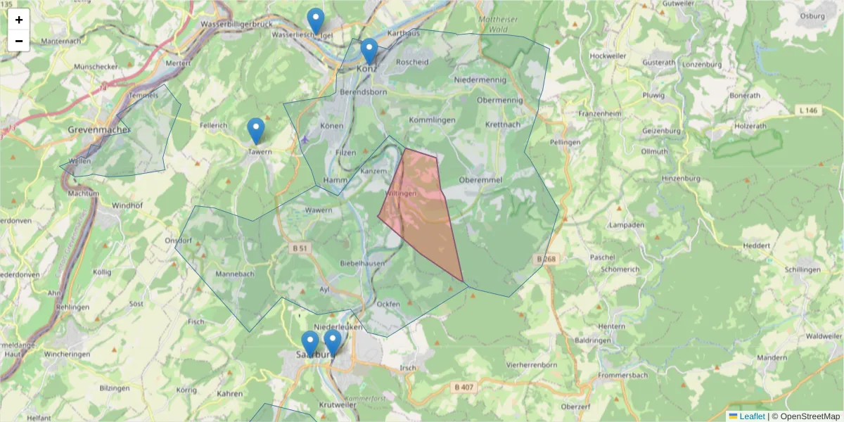 Karte des Postleitzahlen Bereichs  und der umliegenden Postleitzahlen in Deutschland