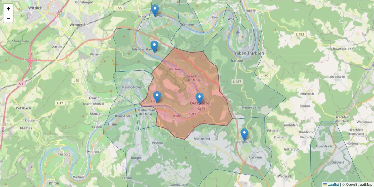 Karte des Postleitzahlen Bereichs  und der umliegenden Postleitzahlen in Deutschland