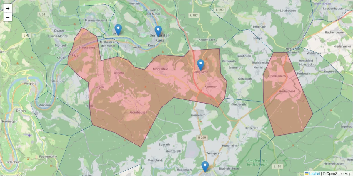Karte des Postleitzahlen Bereichs  und der umliegenden Postleitzahlen in Deutschland