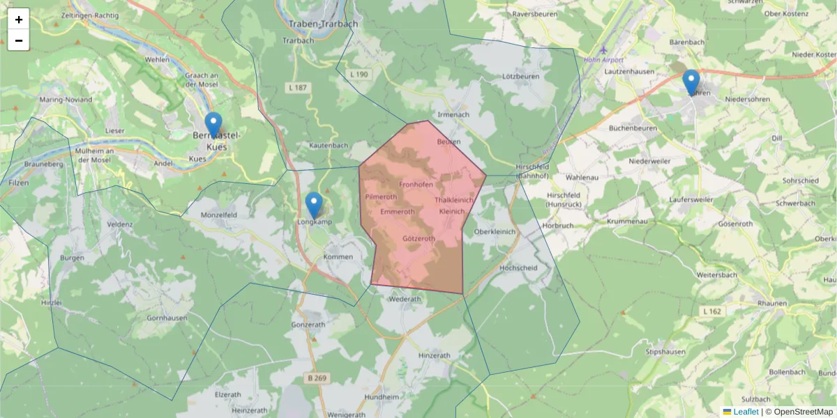 Karte des Postleitzahlen Bereichs  und der umliegenden Postleitzahlen in Deutschland