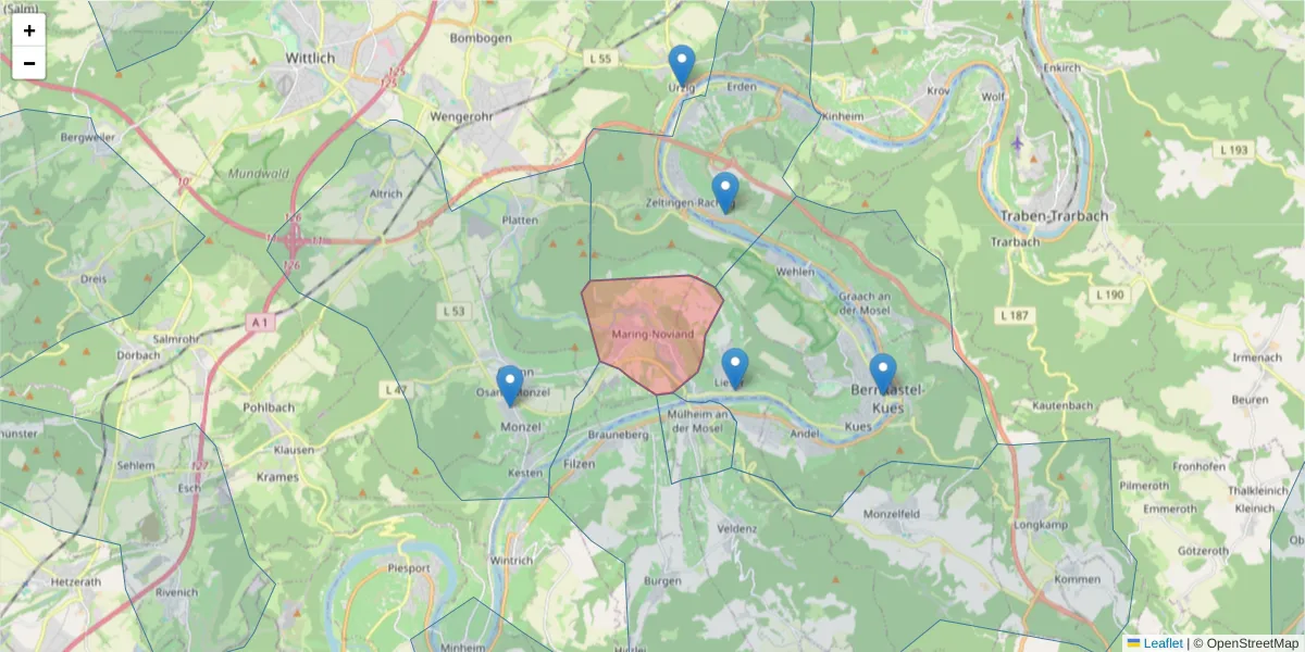 Karte des Postleitzahlen Bereichs  und der umliegenden Postleitzahlen in Deutschland