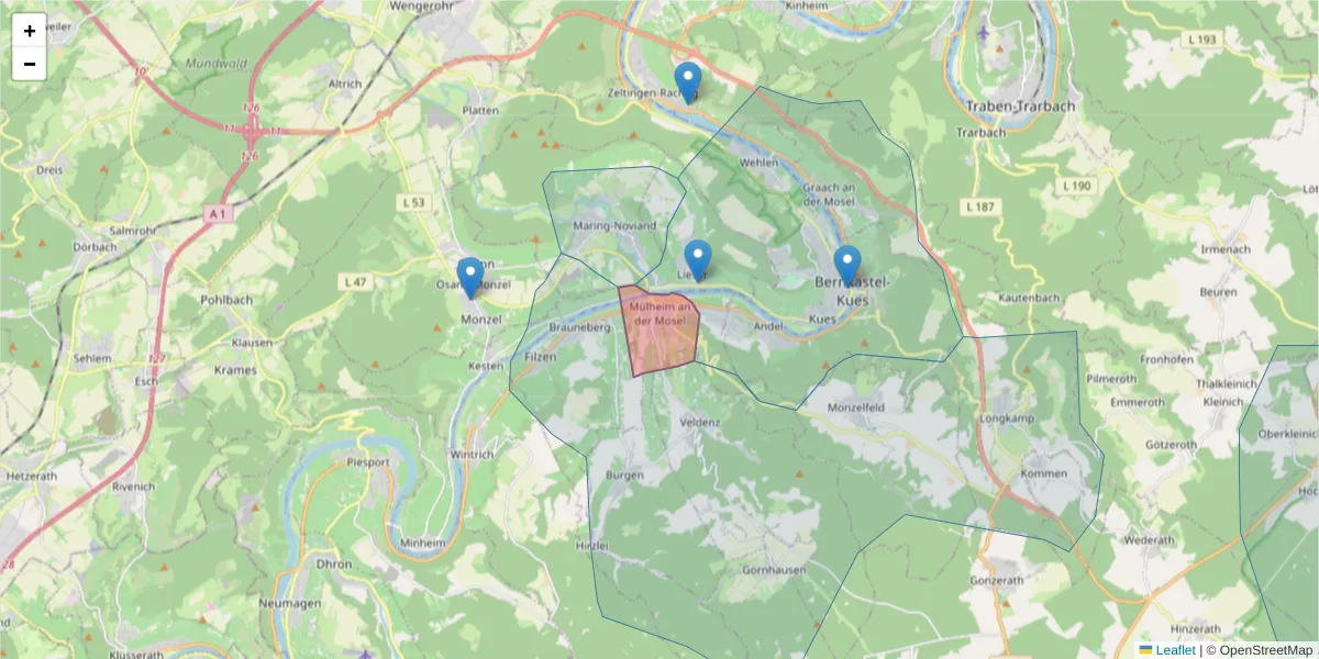 Karte des Postleitzahlen Bereichs  und der umliegenden Postleitzahlen in Deutschland