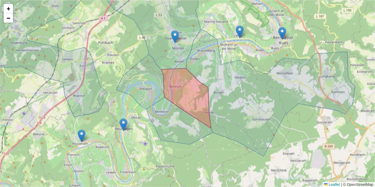 Karte des Postleitzahlen Bereichs  und der umliegenden Postleitzahlen in Deutschland