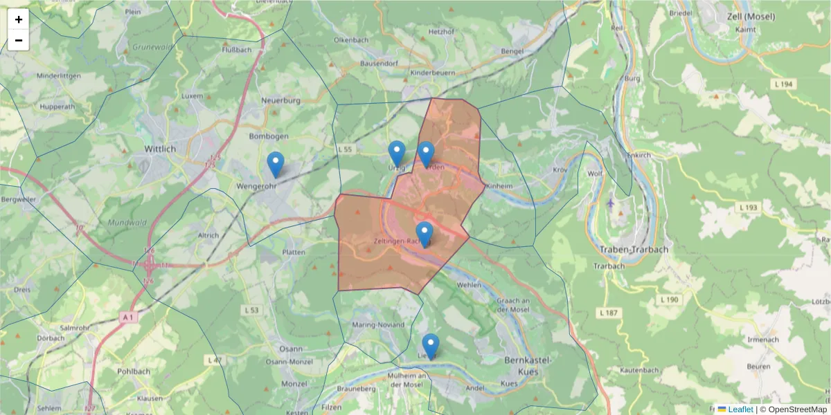 Karte des Postleitzahlen Bereichs  und der umliegenden Postleitzahlen in Deutschland