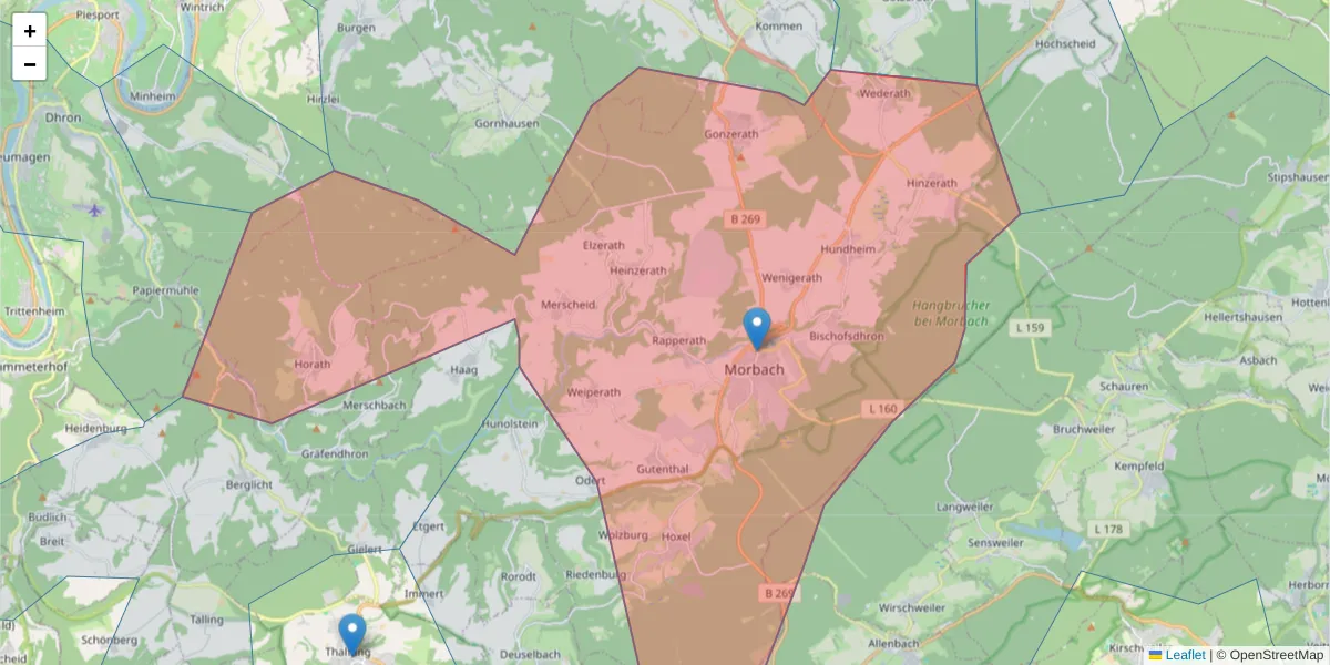 Karte des Postleitzahlen Bereichs  und der umliegenden Postleitzahlen in Deutschland