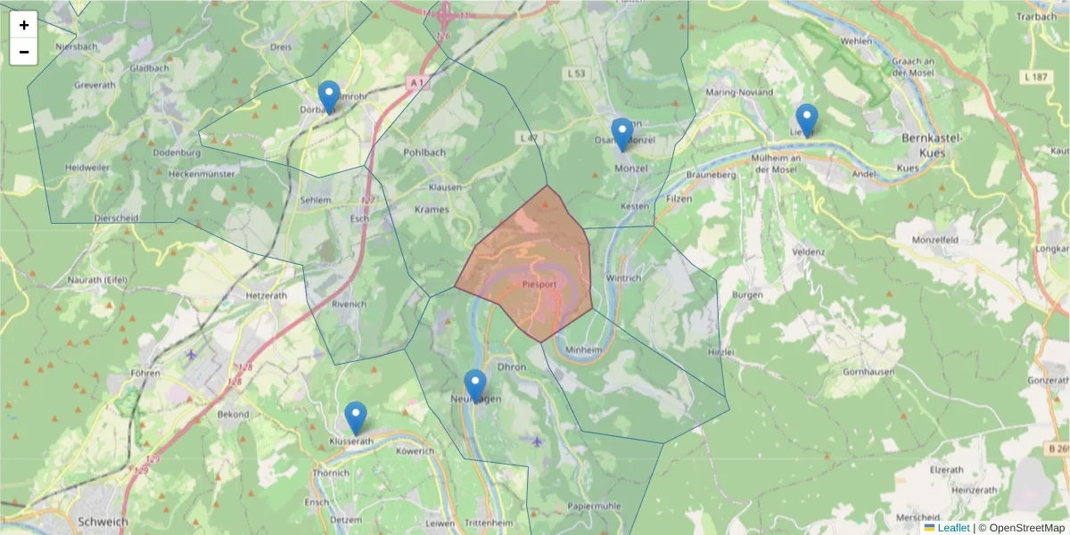 Karte des Postleitzahlen Bereichs  und der umliegenden Postleitzahlen in Deutschland