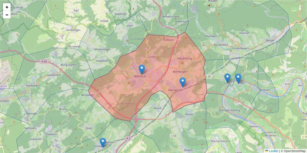 Karte des Postleitzahlen Bereichs  und der umliegenden Postleitzahlen in Deutschland
