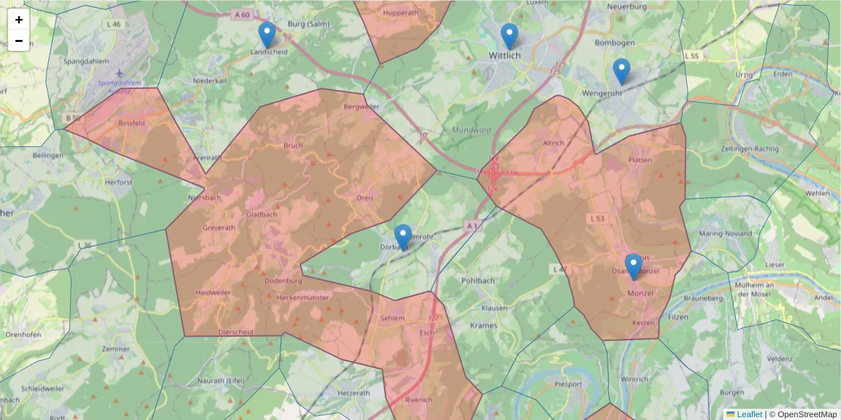 Karte des Postleitzahlen Bereichs  und der umliegenden Postleitzahlen in Deutschland