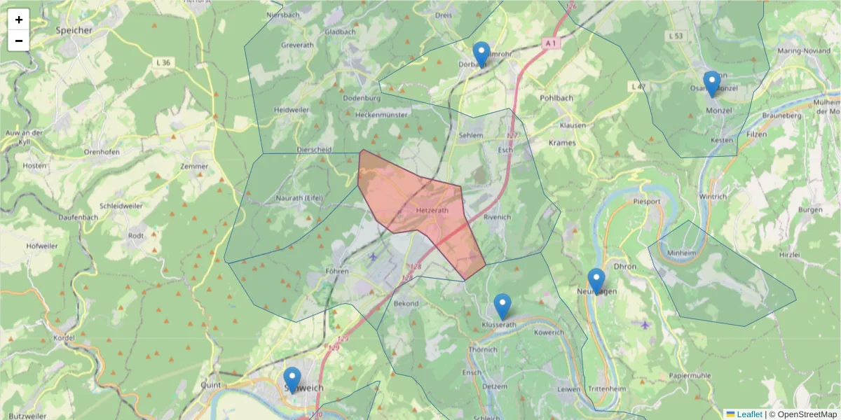 Karte des Postleitzahlen Bereichs  und der umliegenden Postleitzahlen in Deutschland