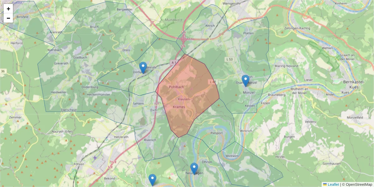Karte des Postleitzahlen Bereichs  und der umliegenden Postleitzahlen in Deutschland