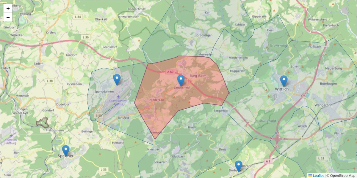 Karte des Postleitzahlen Bereichs  und der umliegenden Postleitzahlen in Deutschland