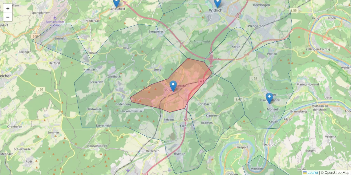 Karte des Postleitzahlen Bereichs  und der umliegenden Postleitzahlen in Deutschland