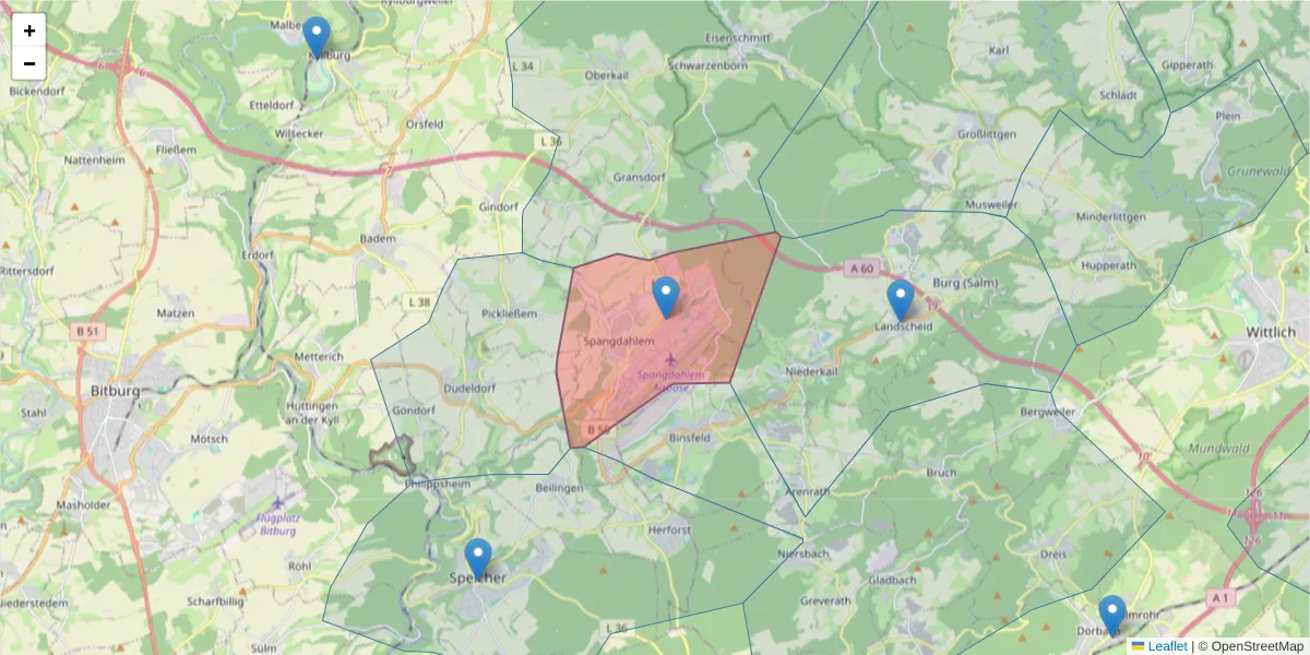 Karte des Postleitzahlen Bereichs  und der umliegenden Postleitzahlen in Deutschland