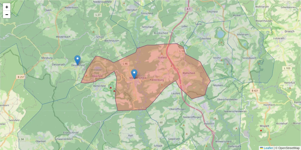 Karte des Postleitzahlen Bereichs  und der umliegenden Postleitzahlen in Deutschland