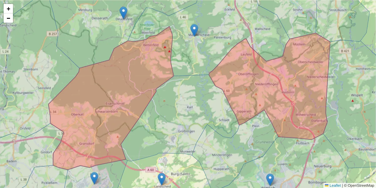Karte des Postleitzahlen Bereichs  und der umliegenden Postleitzahlen in Deutschland