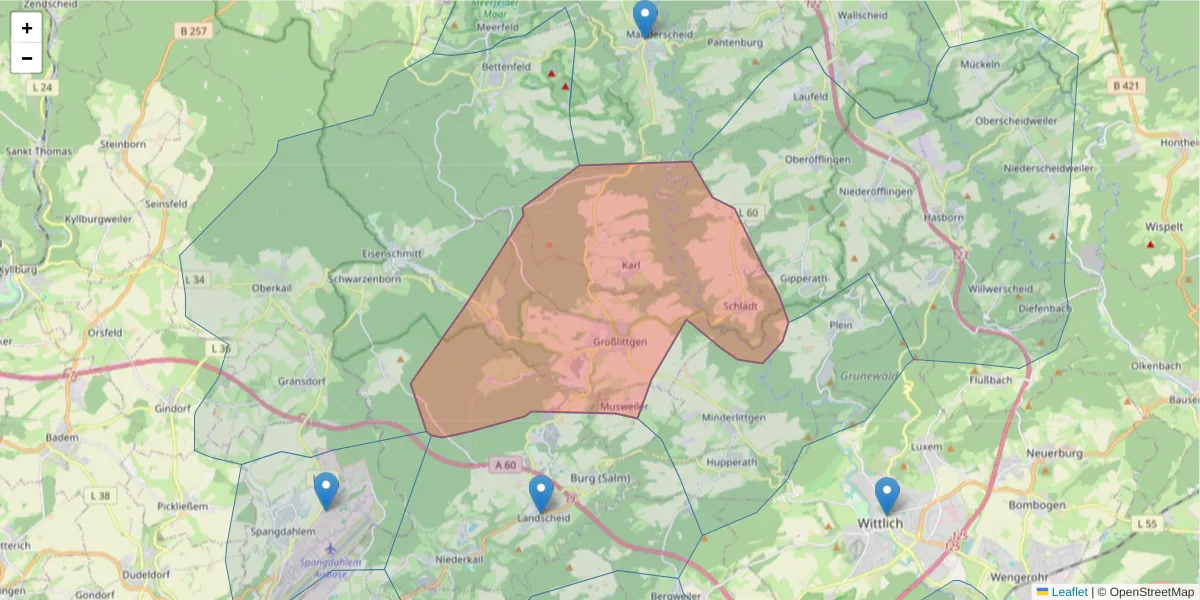 Karte des Postleitzahlen Bereichs  und der umliegenden Postleitzahlen in Deutschland