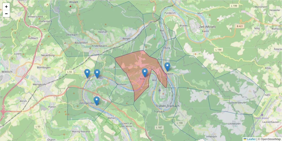 Karte des Postleitzahlen Bereichs  und der umliegenden Postleitzahlen in Deutschland