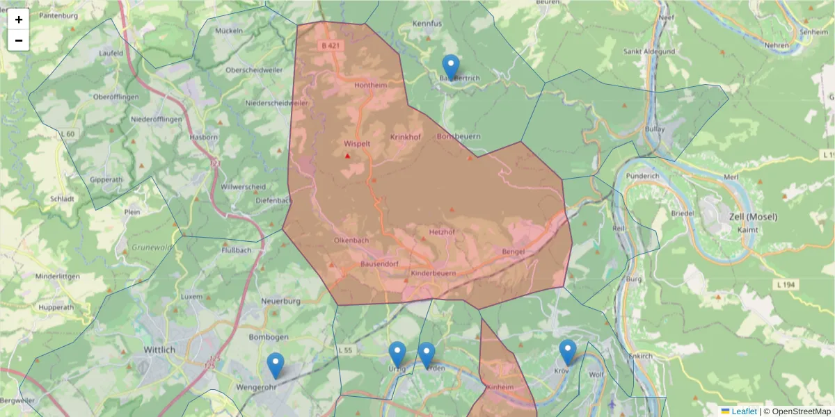 Karte des Postleitzahlen Bereichs  und der umliegenden Postleitzahlen in Deutschland
