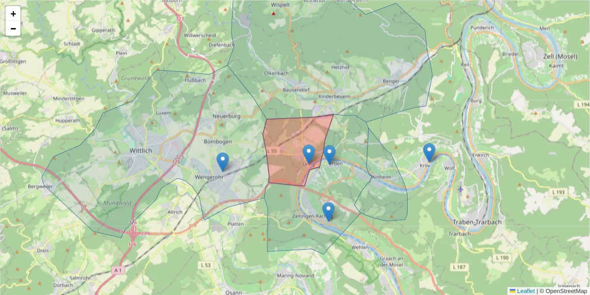 Karte des Postleitzahlen Bereichs  und der umliegenden Postleitzahlen in Deutschland