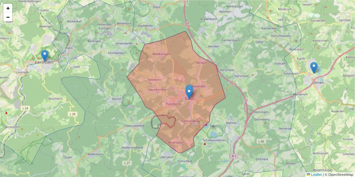 Karte des Postleitzahlen Bereichs  und der umliegenden Postleitzahlen in Deutschland