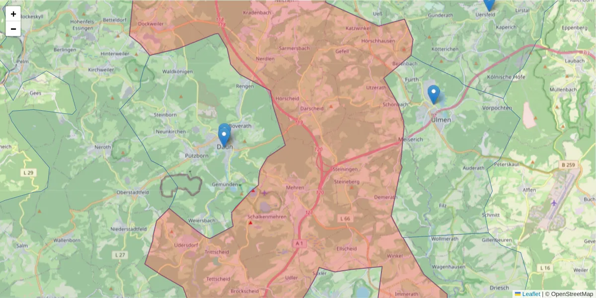 Karte des Postleitzahlen Bereichs  und der umliegenden Postleitzahlen in Deutschland